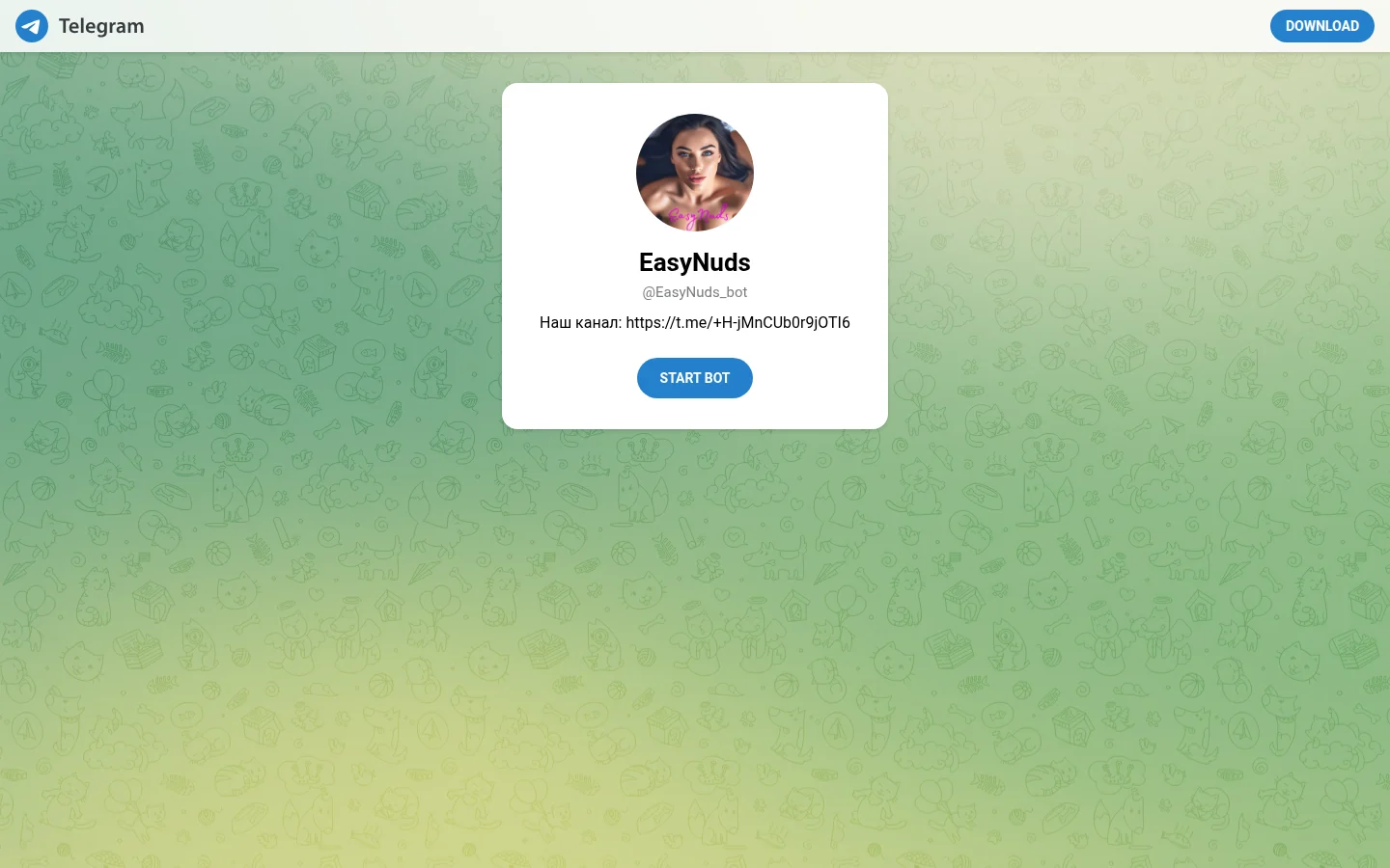 Публичная страница Telegram-бота EasyNuds с кнопкой запуска
